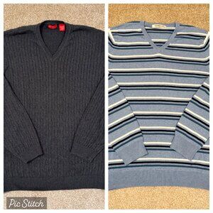 Bundle Lot Men XL Long Sleeve V-Neck Pullover Sweaters IZOD Gray OLD NAVY Stripe